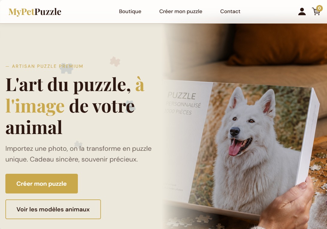 Page d’accueil de la boutique MyPetPuzzle