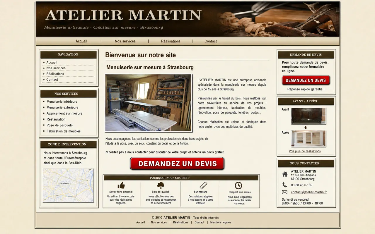 Ancienne version volontairement datée du site fictif Atelier Martin